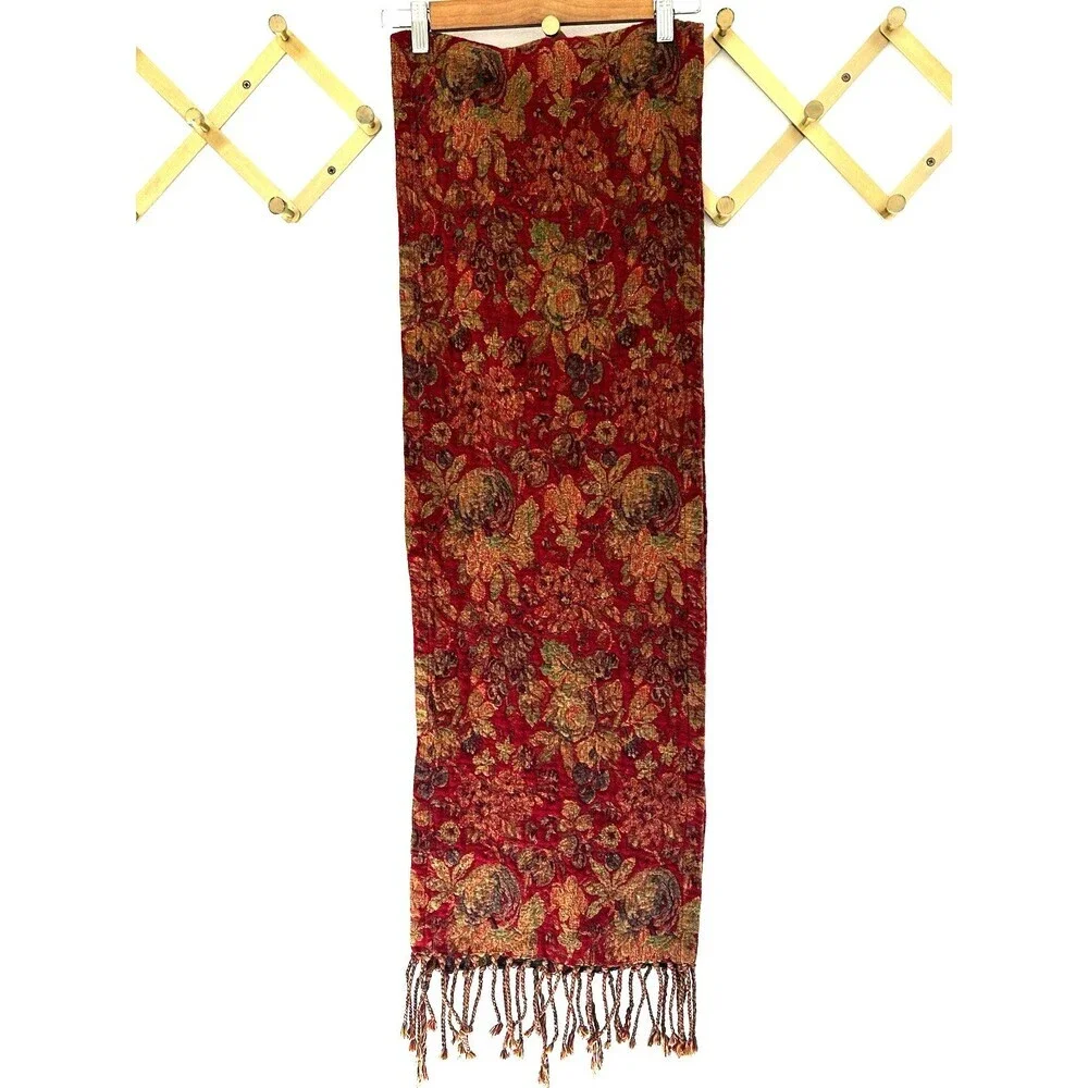 Z Gallerie Table Runner Floral Print Tapestry Style Fringe Country Farmhouse